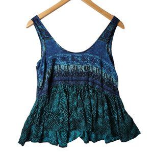 Ecote Womens 100% Rayon Blue oversized Babydoll Boho Tank Size Small